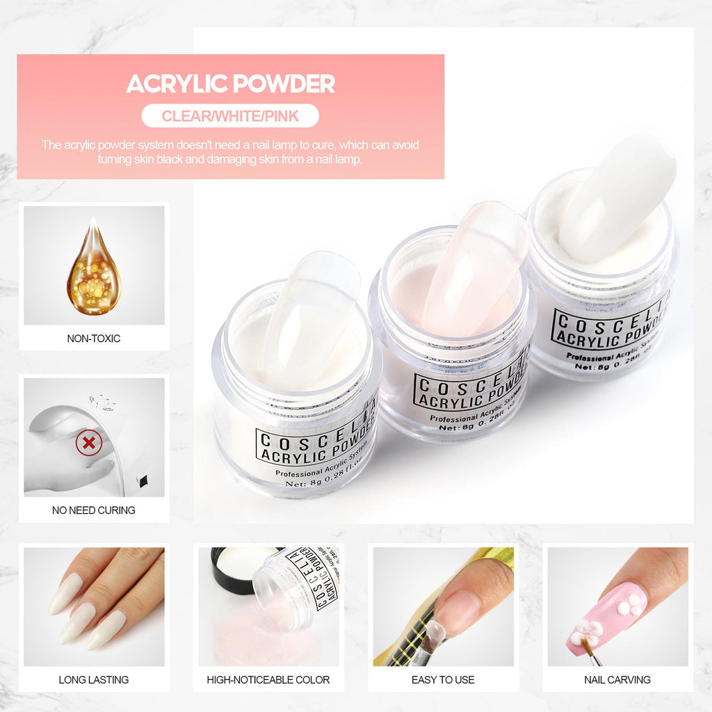 COSCELIA Crystal Powder 30ml Crystal Liquid Set Carved Extended Nail Art Beginner Crystal Nail Set