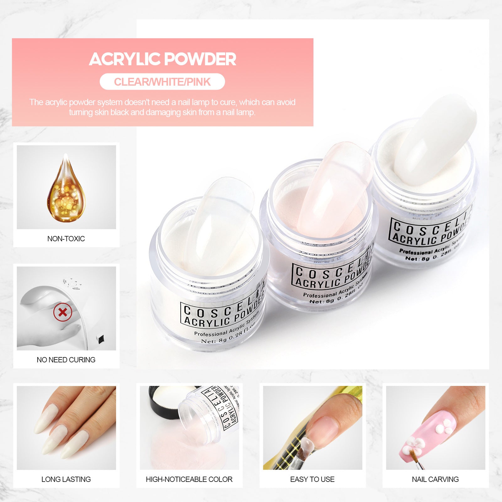 COSCELIA Crystal Powder 30ml Crystal Liquid Set Carved Extended Nail Art Beginner Crystal Nail Set