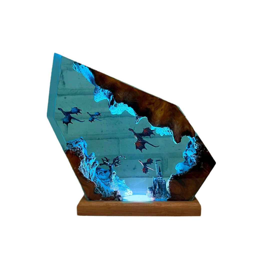 Fire Dragon and Ice Dragon Resin Lamp 3D Dragon Desk Lamp Game of Power Dragon Lamp Lighting Home Decoration