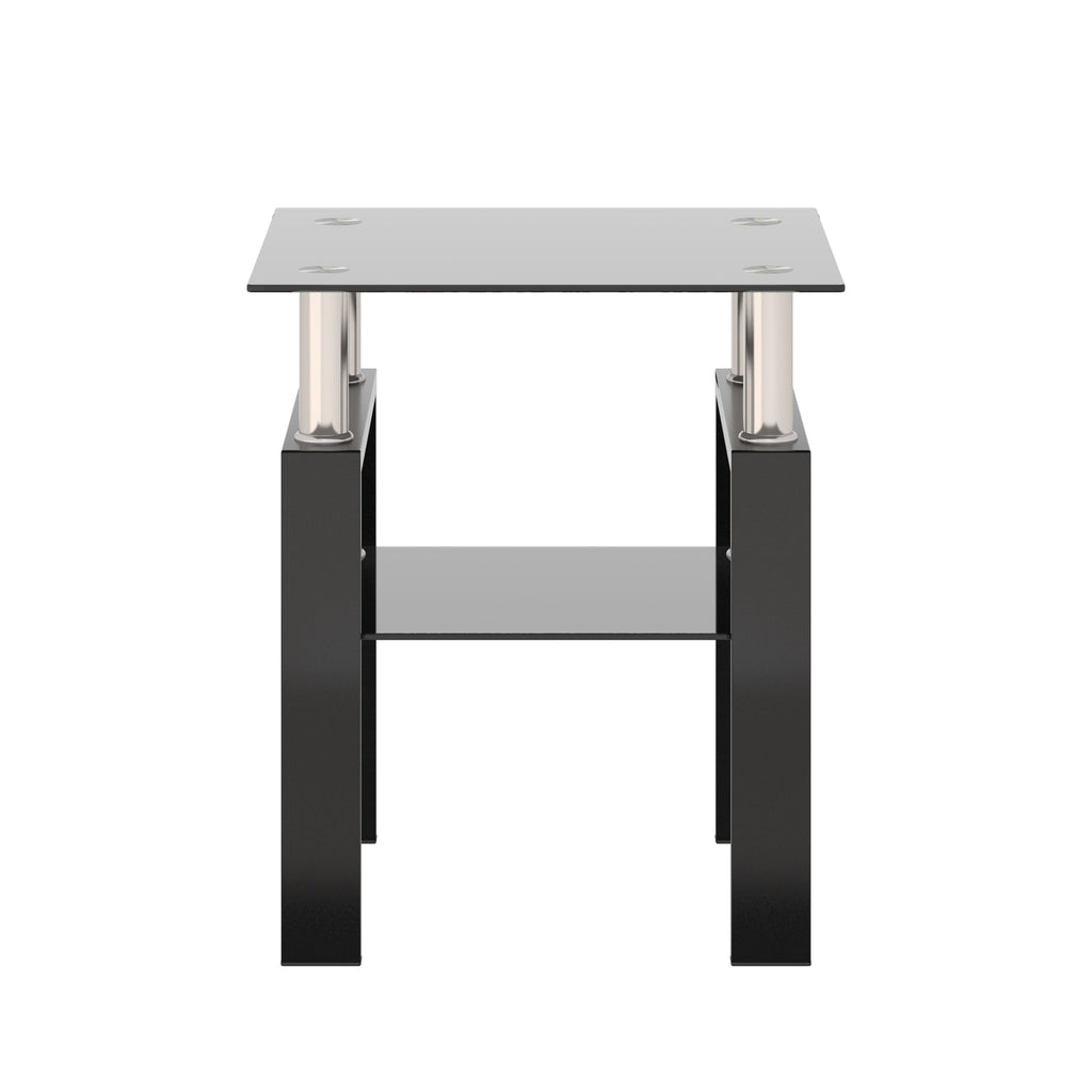 1-Piece Modern Tempered Glass Tea Table Coffee Table End Table, Square Table for Living Room, Black