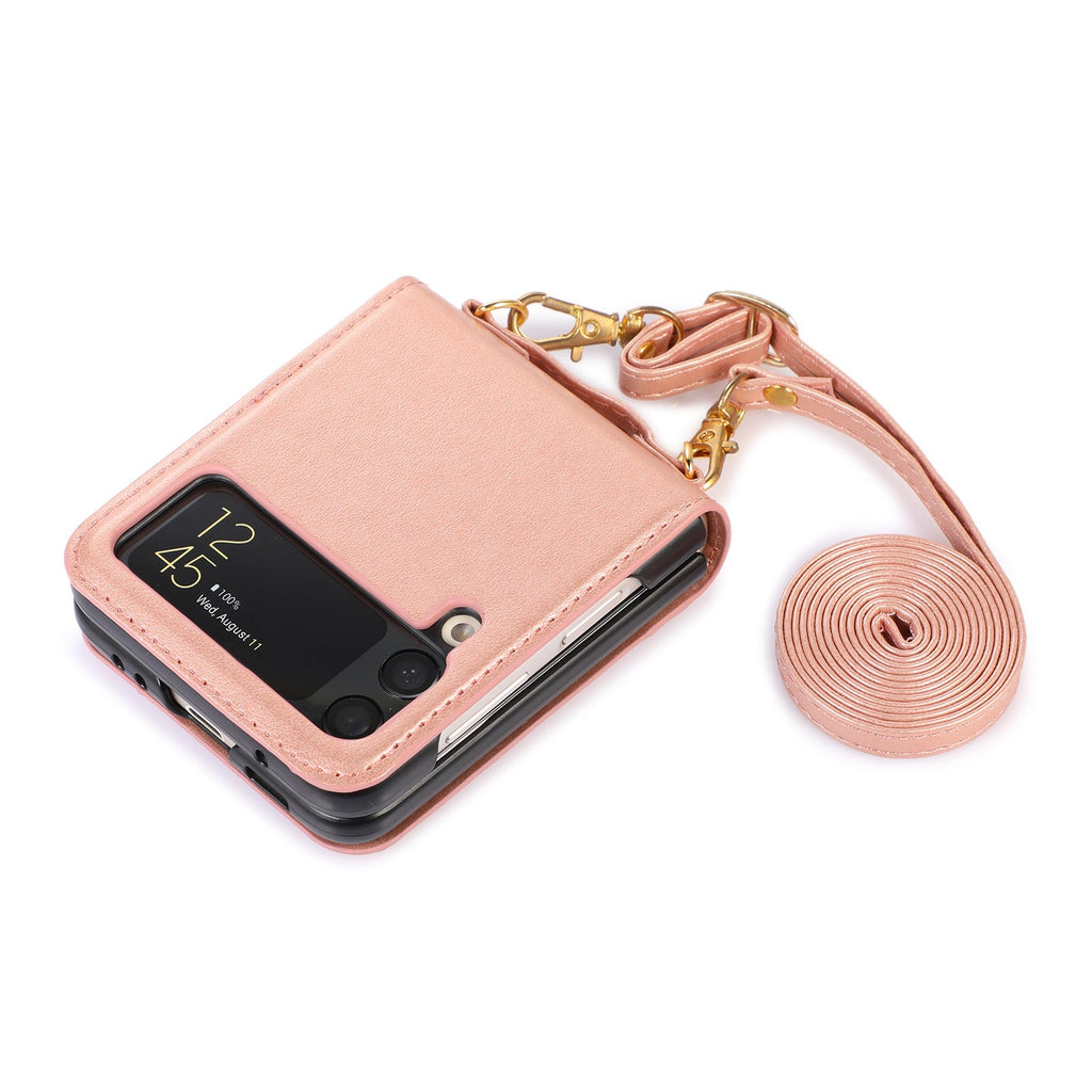 New Samsung Z Flip5 Folding Screen Phone Case with Diagonal Span Galaxy Z Flip4 Card Insertion Protective Cover