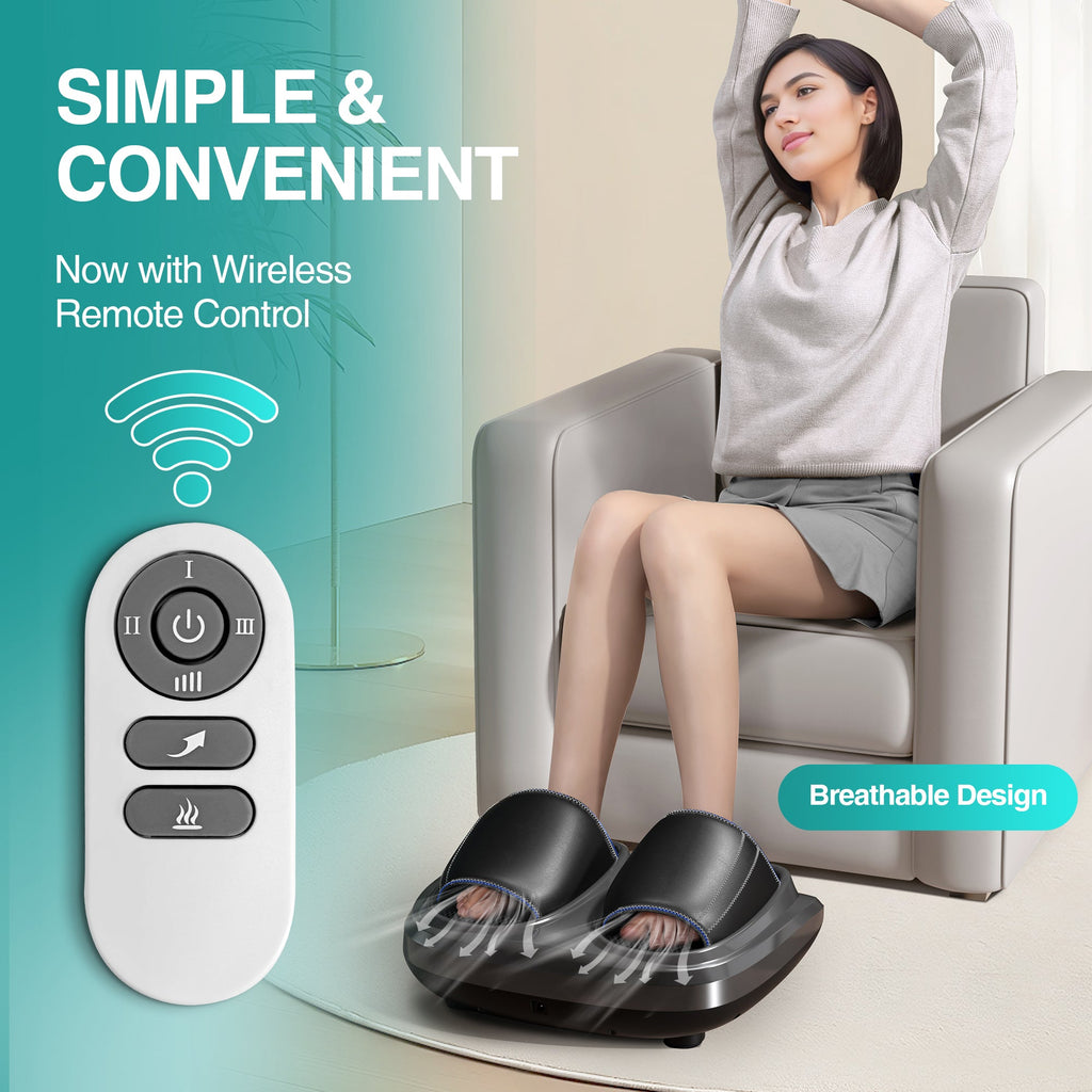 Shiatsu foot massager, heating and deep massage therapy, air compression, vibration pain relief, and circulation