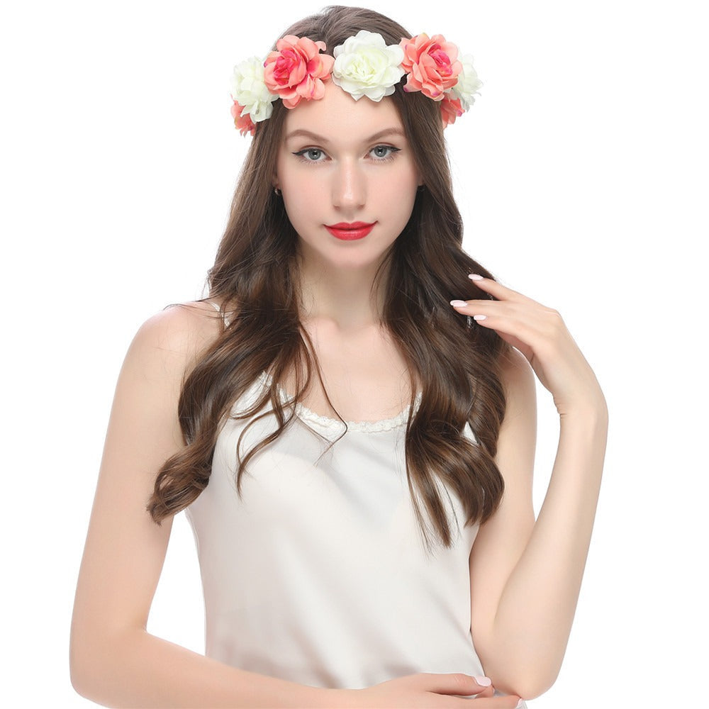 Bohemian Beach Rose Blossom Hair Hoop Bride Flower Ring Hair Strap