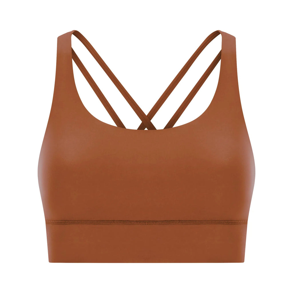Cross back yoga bra brushed bare high-strength shock-absorbing gathering sports vest for women