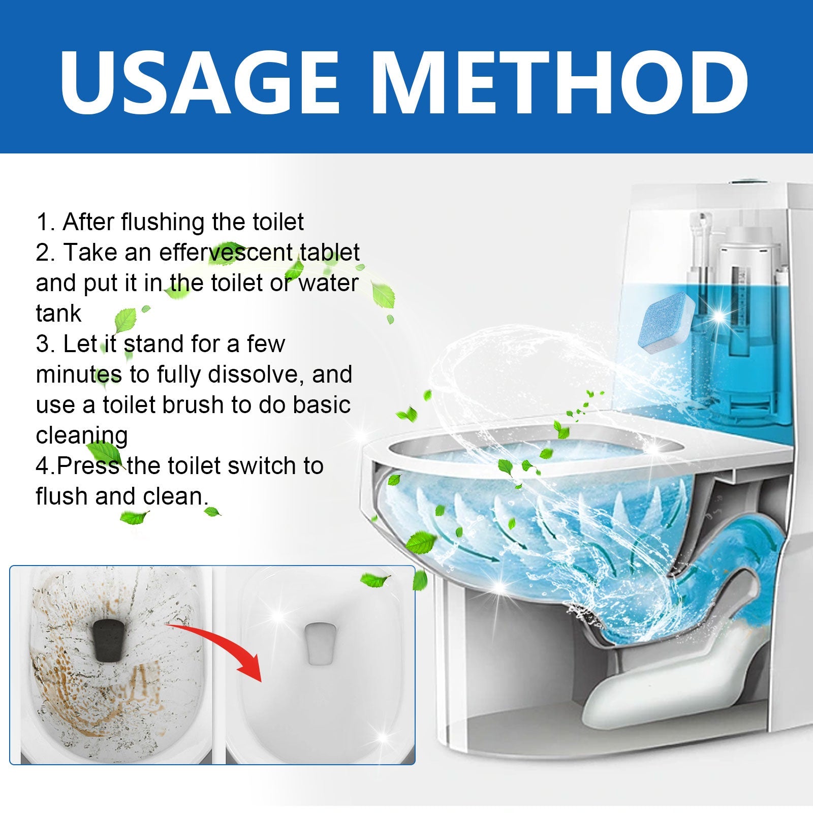 Toilet Effervescent Tablet, Toilet Decontamination Cleaning Urine Stains Deodorant Keep Fragrant Clean Toilet Effervescent Tablet
