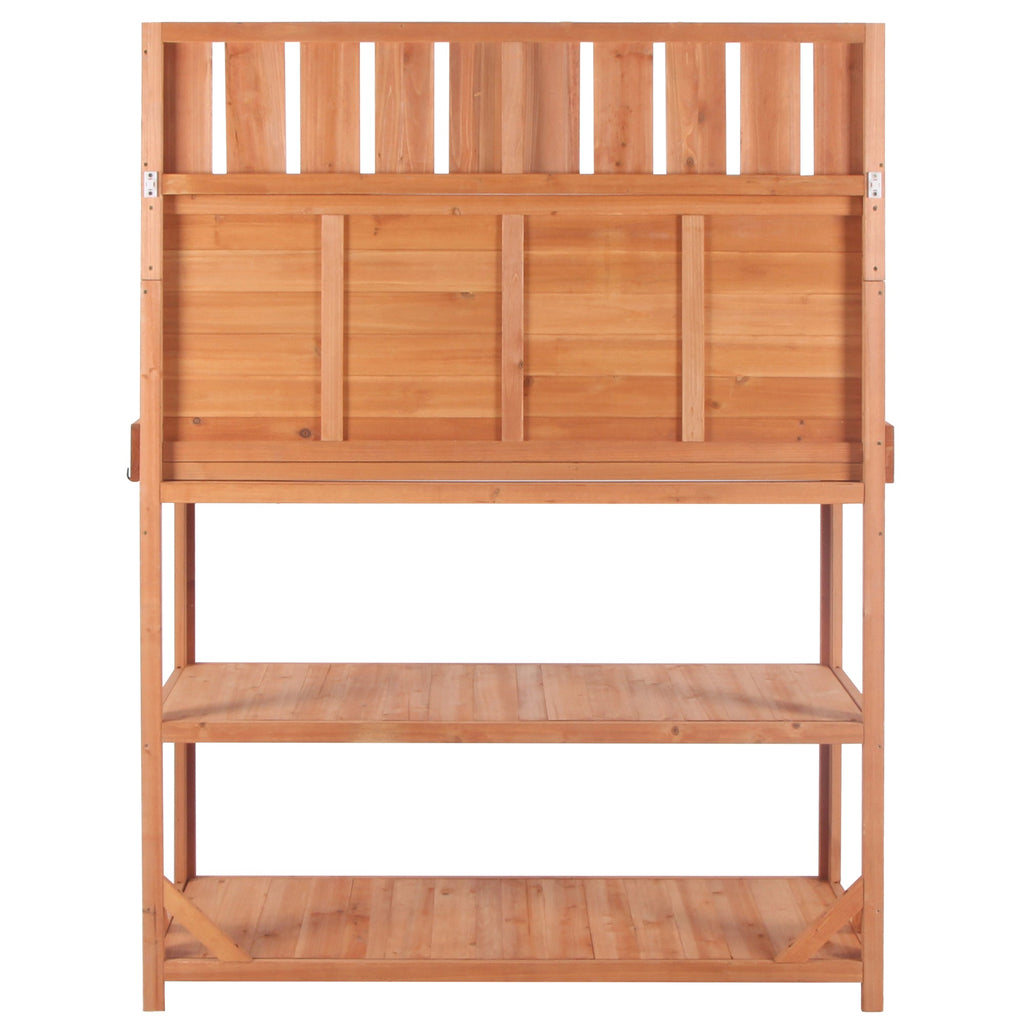 65" Large Wooden Farmhouse Rustic Outdoor Potting Bench Table Garden Potting Bench with 4 Storage Shelves and Side Hook,Natural