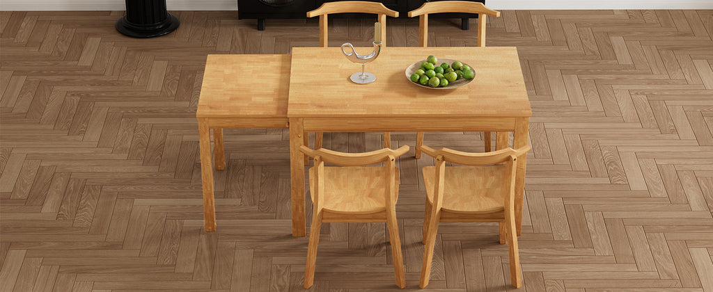 TOPMAX 65 "5-piece set with wheels, expandable dining table set, 17.7" pull-out side table and small dining chairs, natural