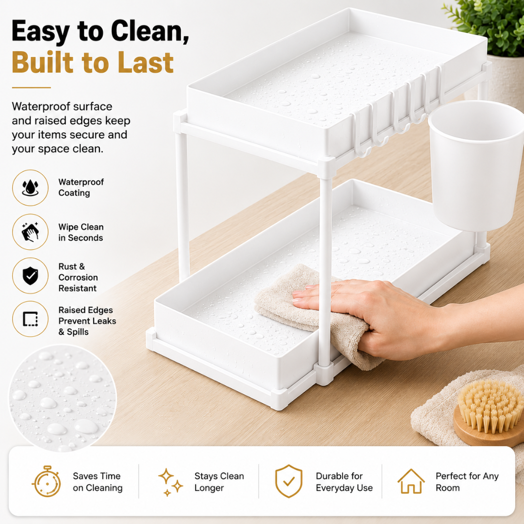 New 2 Tier Under Sink Organizer, Pull Out Sliding Rack, Multi-Function Shelf for Kitchen Bathroom,Space Saving Cabinet Organizer