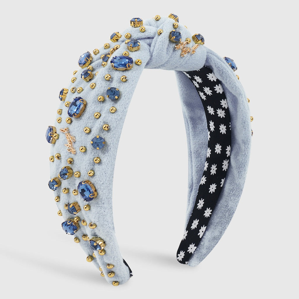 Retro Wide Edge Knot Bead Water Diamond Plush Fabric Thickened Letter Hair Hoop