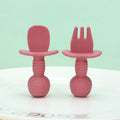 Licking Spoon for Baby Learning to Eat Training Spoon Short Handle Baby Supplementary Food Silicone Soft Spoon Fork Spoon Tableware 2-piece Set