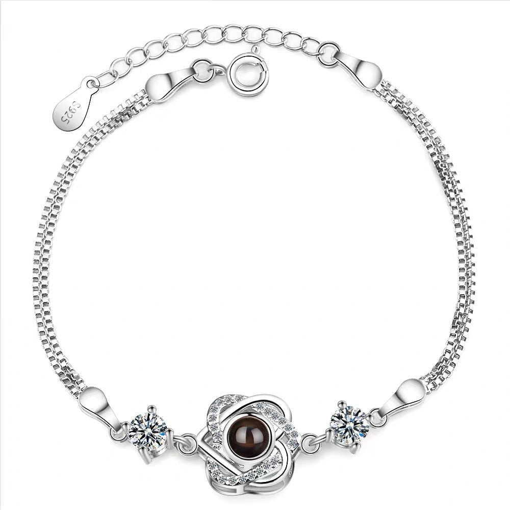 Customized color photo projection s925 pure silver six pointed star bracelet with 100 languages for birthday commemoration