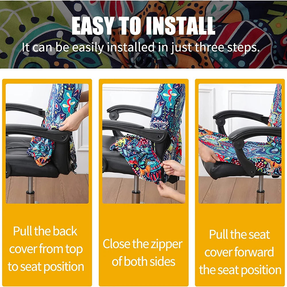 Stretch Printed Computer Office Chair Covers Soft Fit Universal Desk Rotating Slipcovers Removable Washable Anti-Dust Spandex