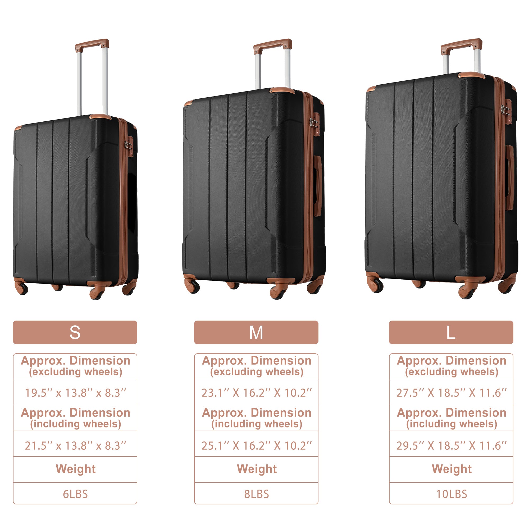 Hardshell Luggage Spinner Suitcase with TSA Lock Lightweight Expandable 24'' (Single Luggage) Black Brown + ABS + 24 Inch