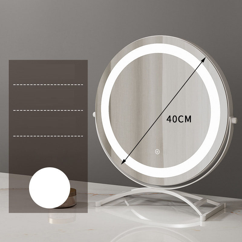 Round black dressing table makeup mirror desktop LED light