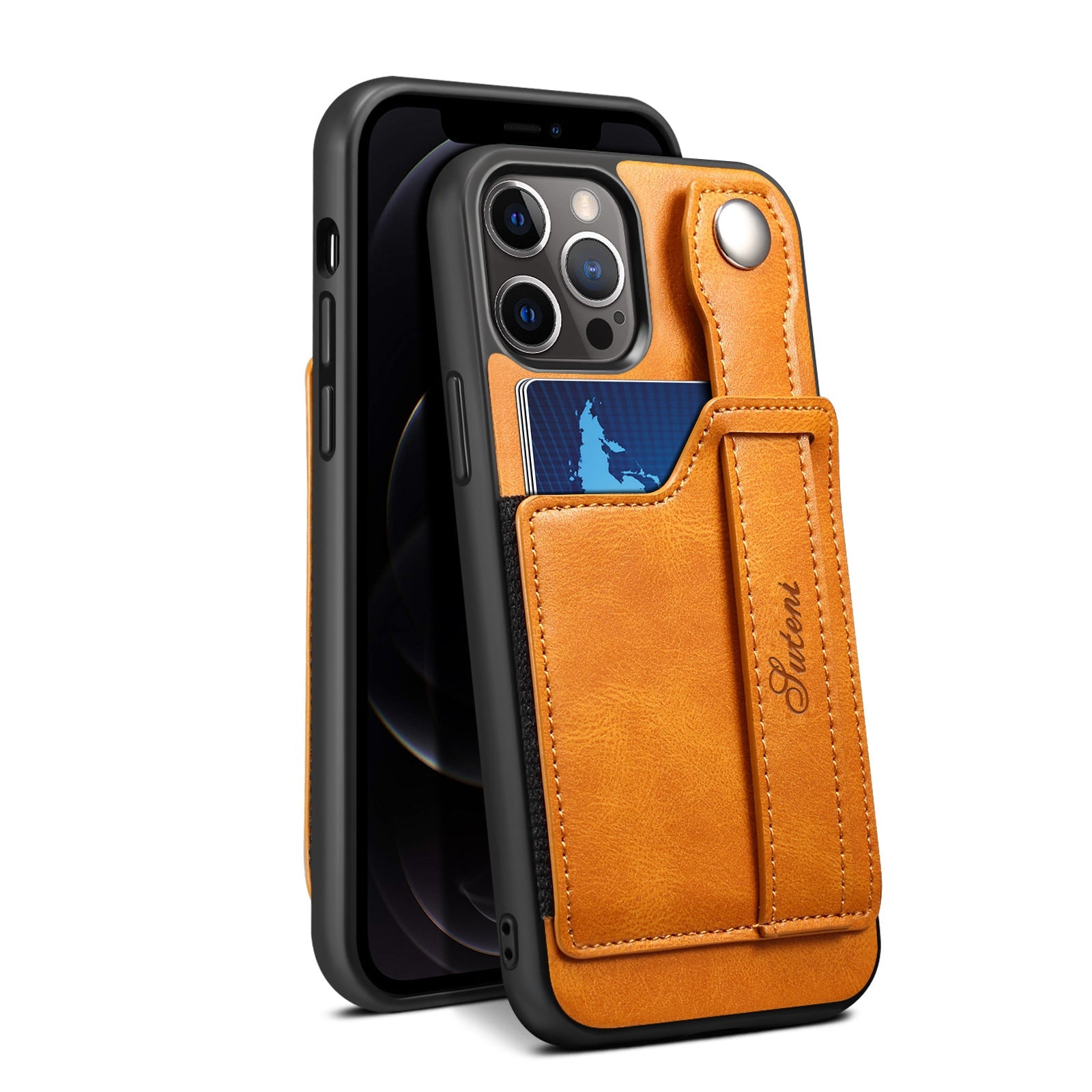 For iPhone 14ProMax Mobile Phone Case Apple iPhone 14Pro Plug-In Card Leather Case Wrist With Back Cover Type Protective Case