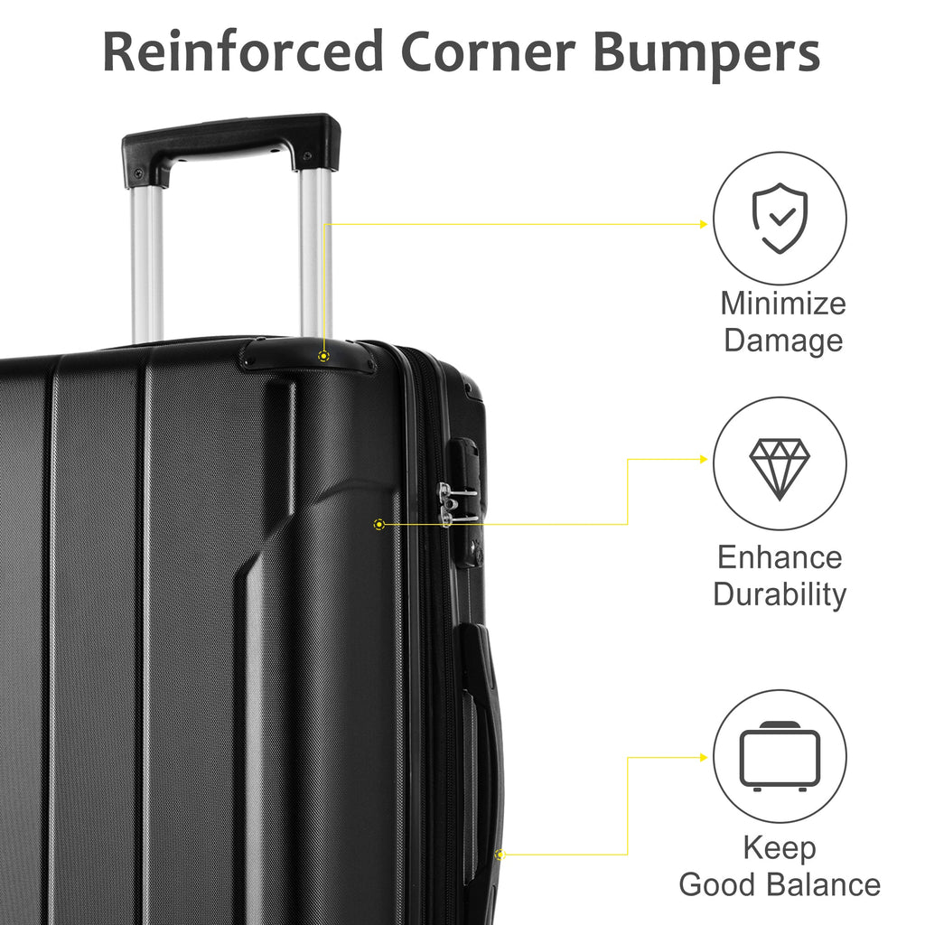 Hardshell Luggage Spinner Suitcase with TSA Lock Lightweight 20'' (Single Luggage) Black + ABS + 20 Inch Carry On