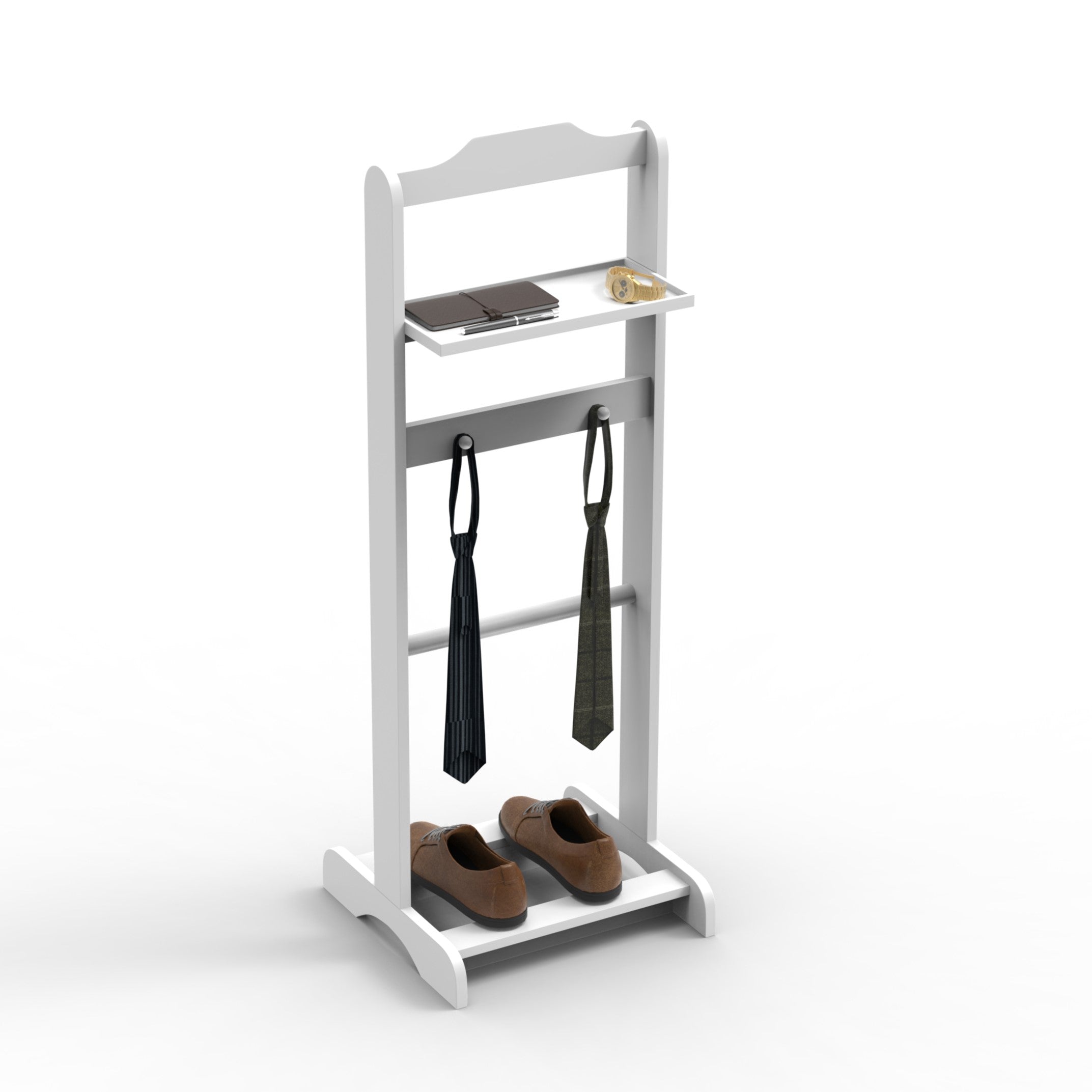 Accent Portable Garment Rack,Clothes Valet Stand with Storage Organizer,White Finish