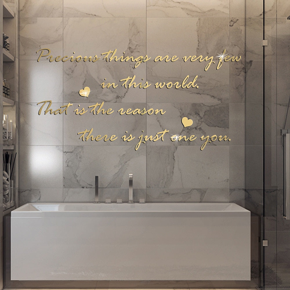 Precious English Letter Acrylic Mirror Surface Sticker Literary Sentence Background Wall Decoration Self-Adhesive 3D Wall Sticker