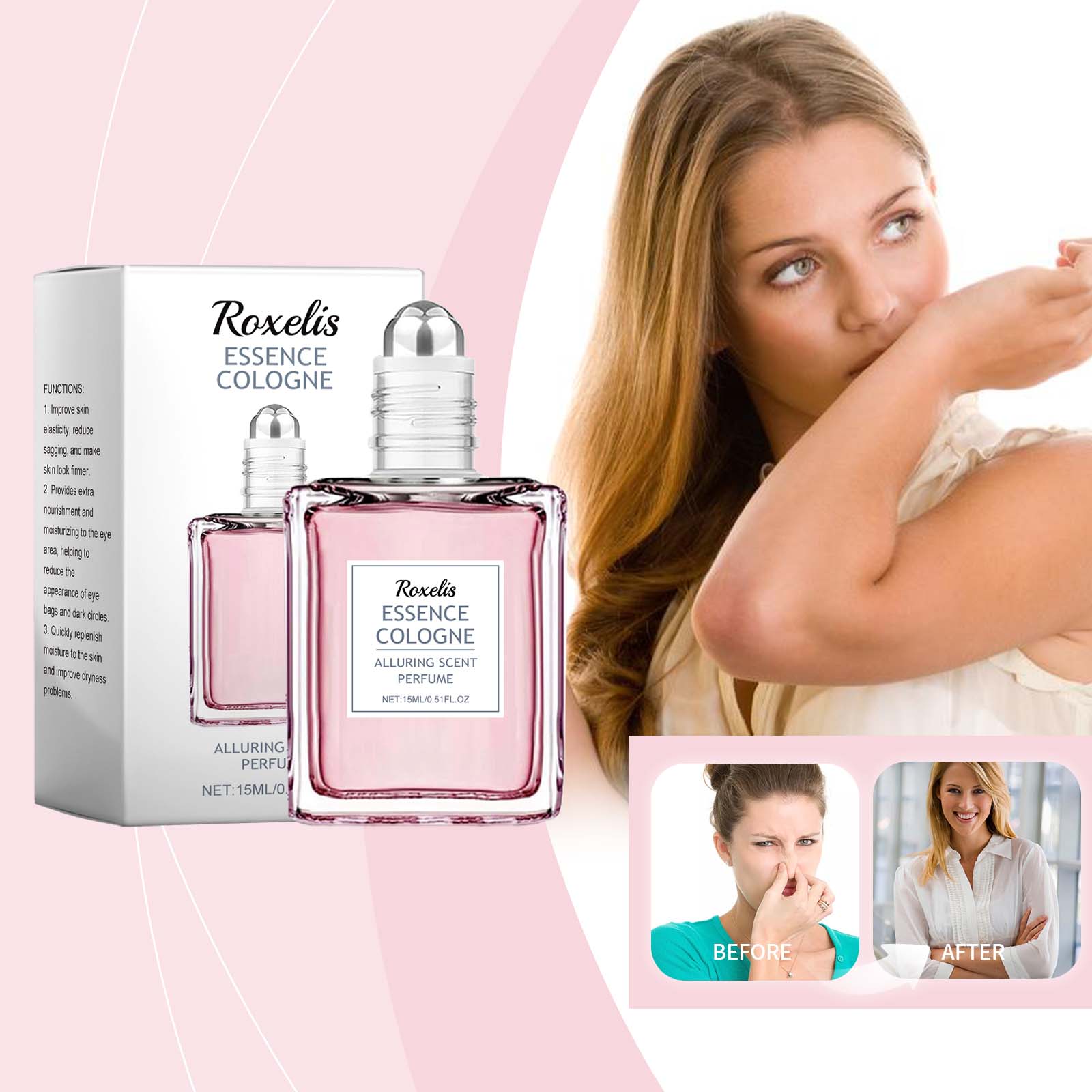 Pink Rose Fragrance Essential Oil, Mild Natural Fresh Fragrance Fragrance Portable Women's Eau De Toilette
