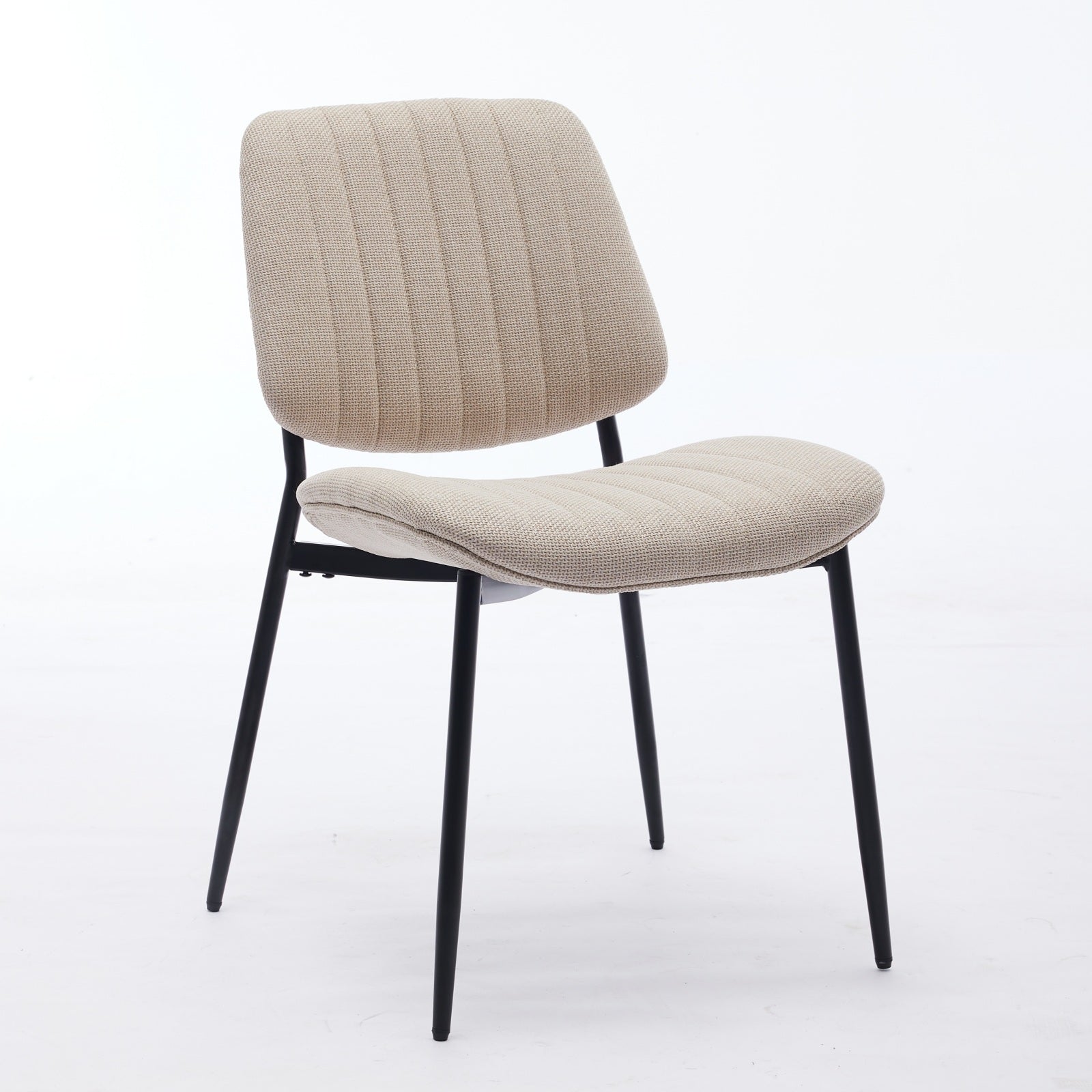 2-piece retro linen chair set with curved wooden backrest, cushioned seat, adjustable metal legs, (Beige Linen)