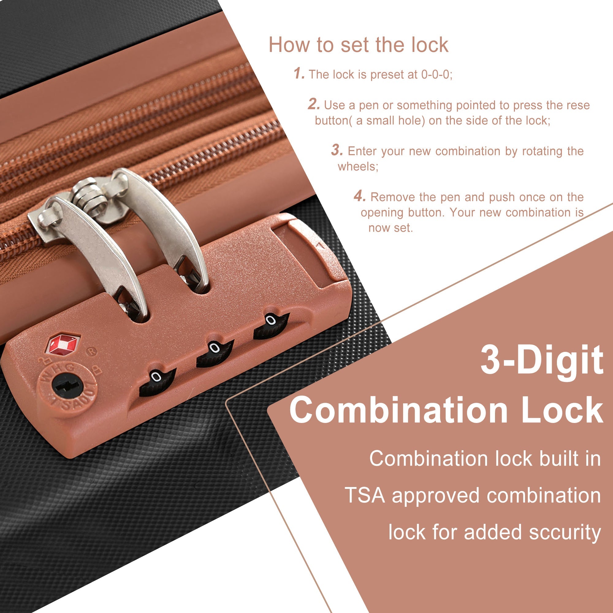 Hardshell Luggage Spinner Suitcase with TSA Lock Lightweight Expandable 24'' (Single Luggage) Black Brown + ABS + 24 Inch