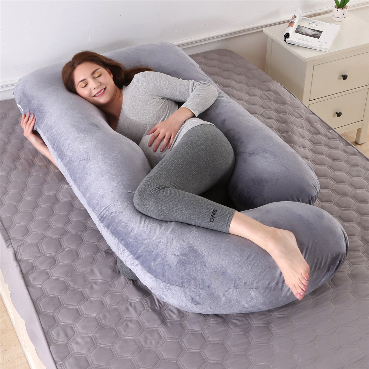Pregnant women's detachable crystal velvet G-type side lying waist protection pillow