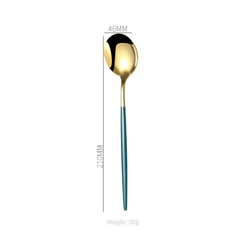 Stainless Steel Cutlery Set with Portuguese Gold Spray Painted Steak Knife, Fork, Spoon, and Tea Spoon 4-Piece Gift Pack