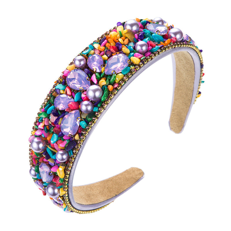 Personalized Design Colorful Turquoise Diamond Inlaid Wide Edge Fabric Candy Colored Headband Temperament Headwear