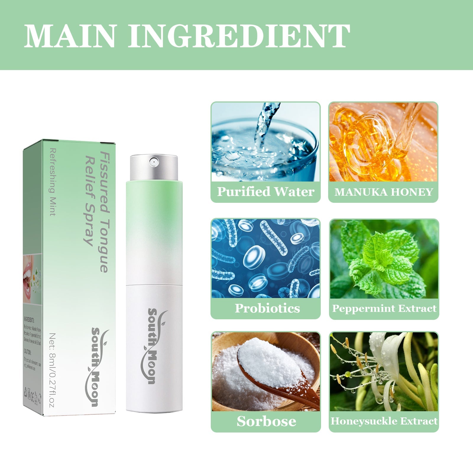 Fissured Tongue Relief Spray, Relieve Cracked Tongue And Fresh Breath Deodorizer Mouth Spray