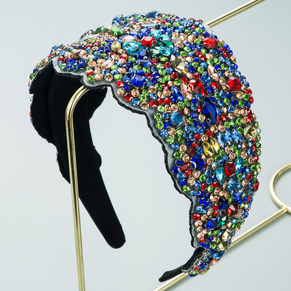 New Oversized Exaggerated Gypsophila Color Rhinestone Wide-Brimmed Headband Female Net Celebrity Fabric Personality Headwear