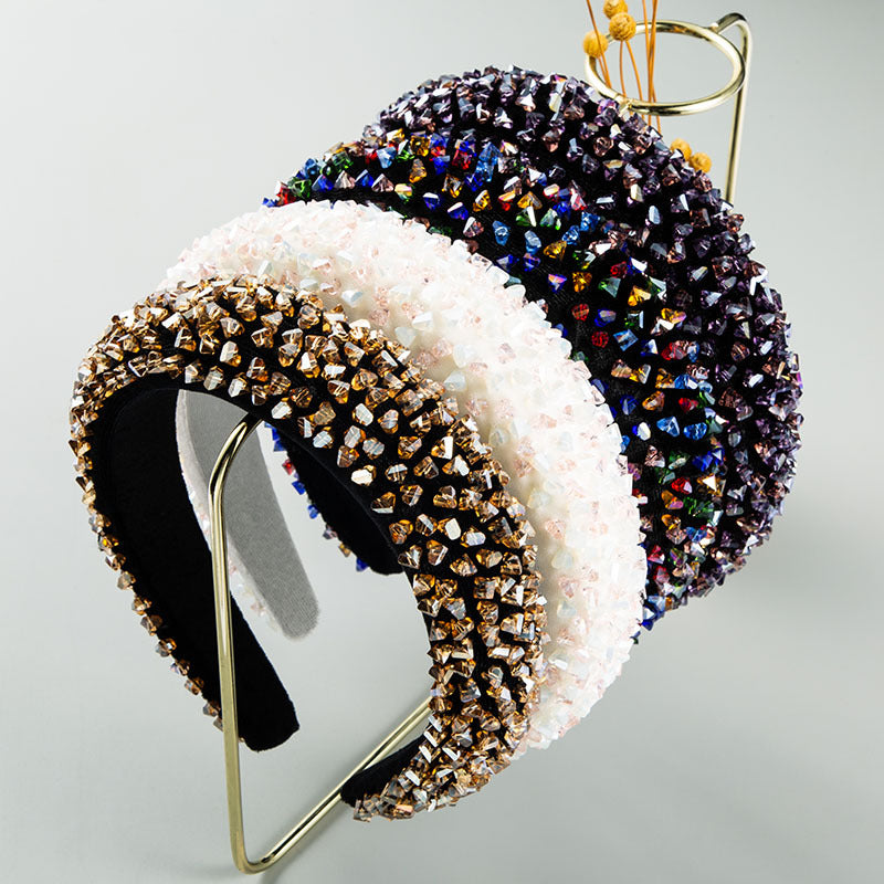New Baroque Headband Feminine Color Hand-Stitched Glass Bead Headband Thin Sponge Headband