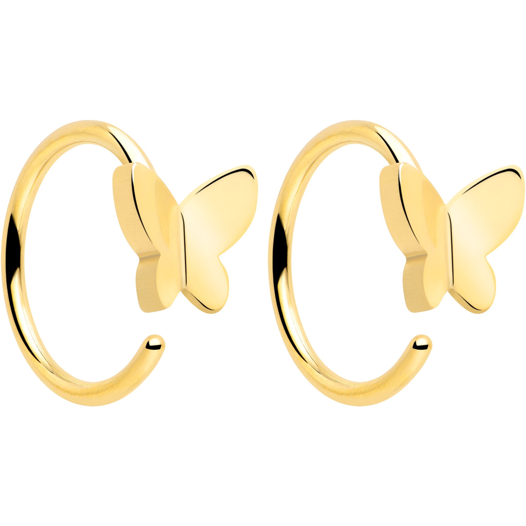20G Gold Tone Implant Grade Titanium Butterfly Open Hoop Earring Set