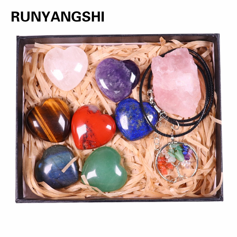 Natural crystal quartz Seven Chakra Crystal Love gemstone Healing stone mineral specimen box Collection