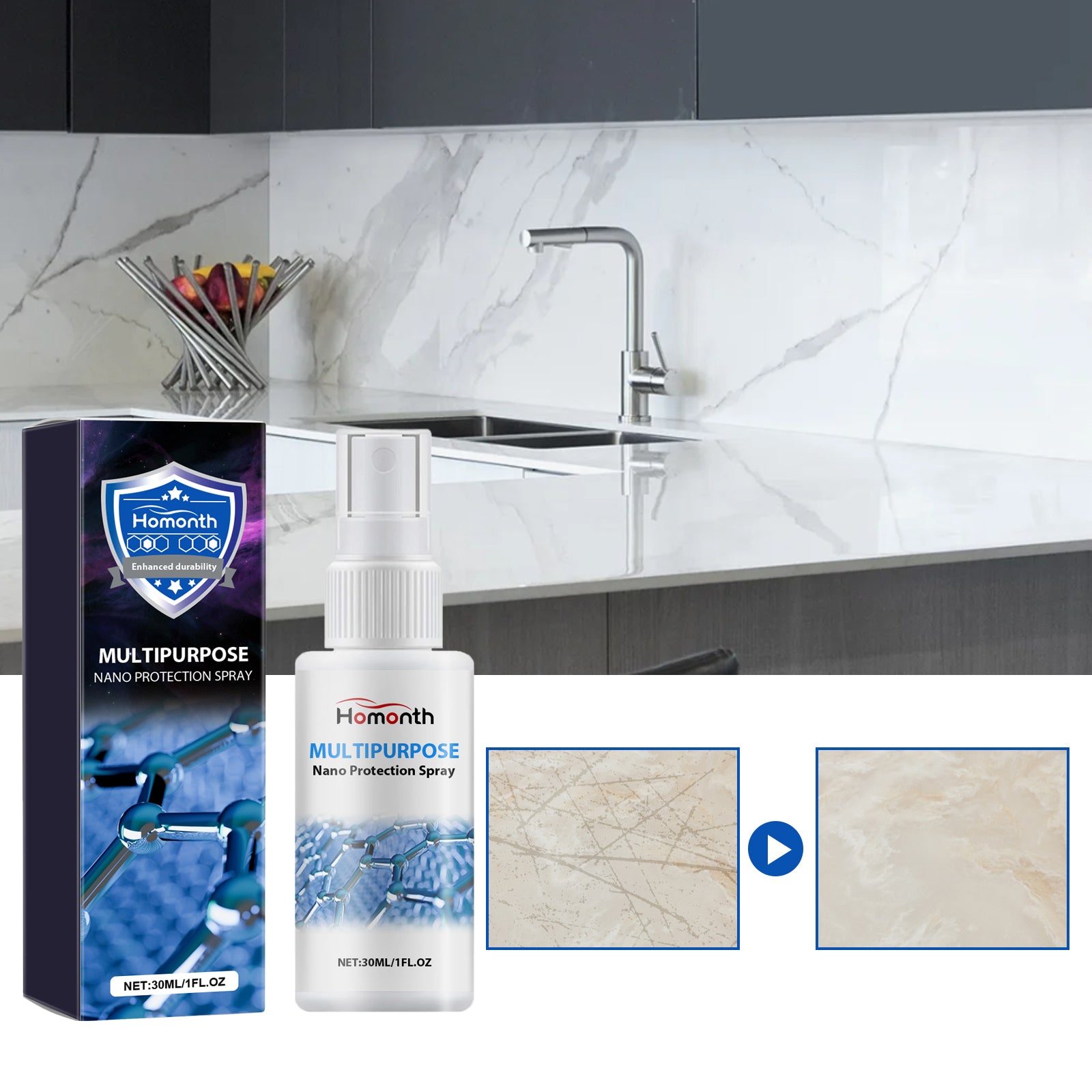 Multipurpose Nano Protection Spray, Tile Countertop Scratch Repair Stain Remover Multi-Functional Retreader
