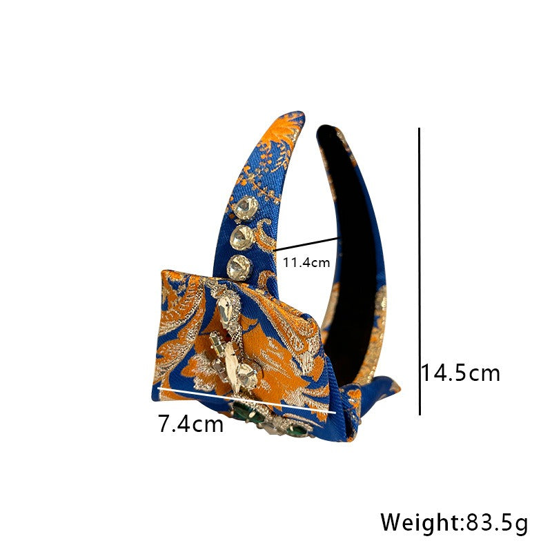 Heavy Industry Handmade Fabric and Diamond Set Fashion Hair Hoops for Women