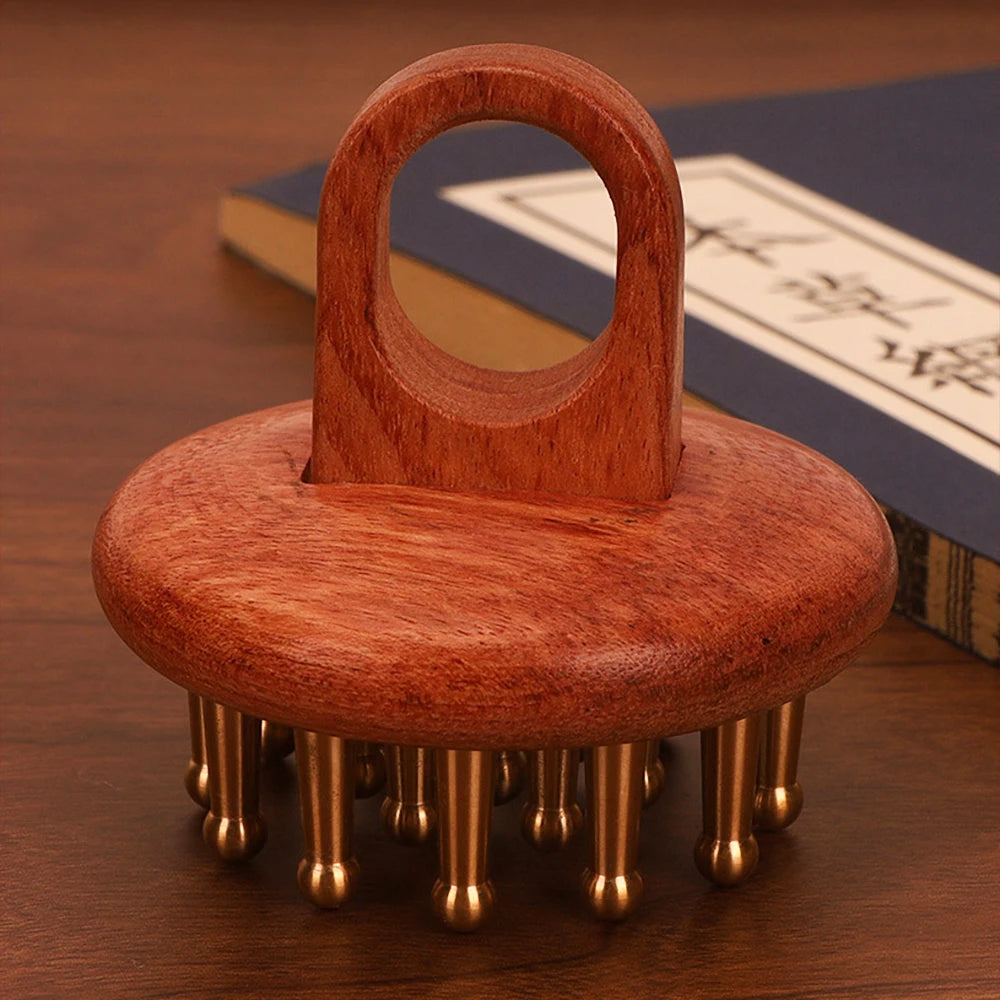 Copper Wood Head Meridian Massage Comb Gua Sha Massage Tool Body Wood Therapy Scalp Massage