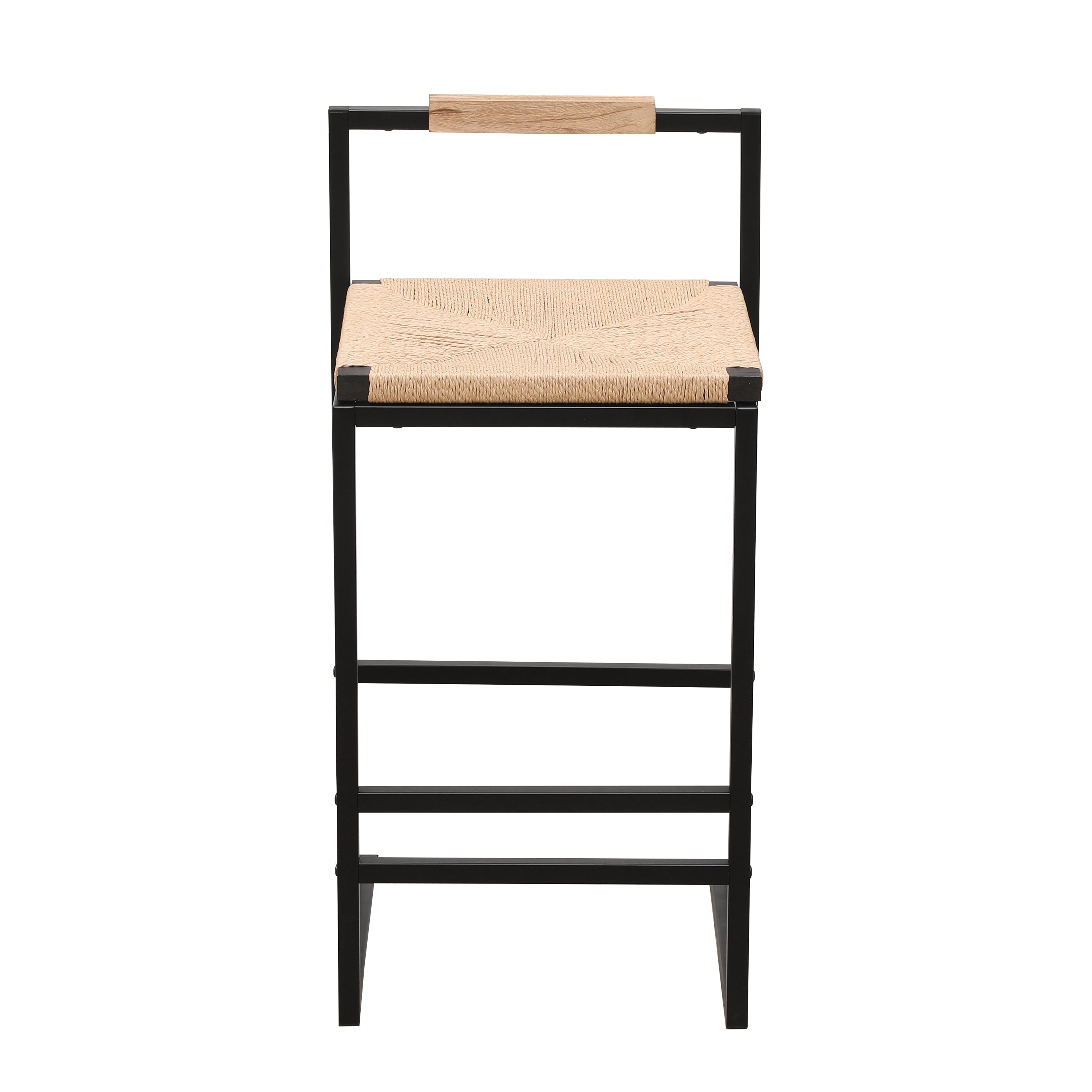 Set of 2 Bar Stools with Back Paper Rope Woven Counter Height Dining Chairs for Kitchen Home (Paper Rope with Back)