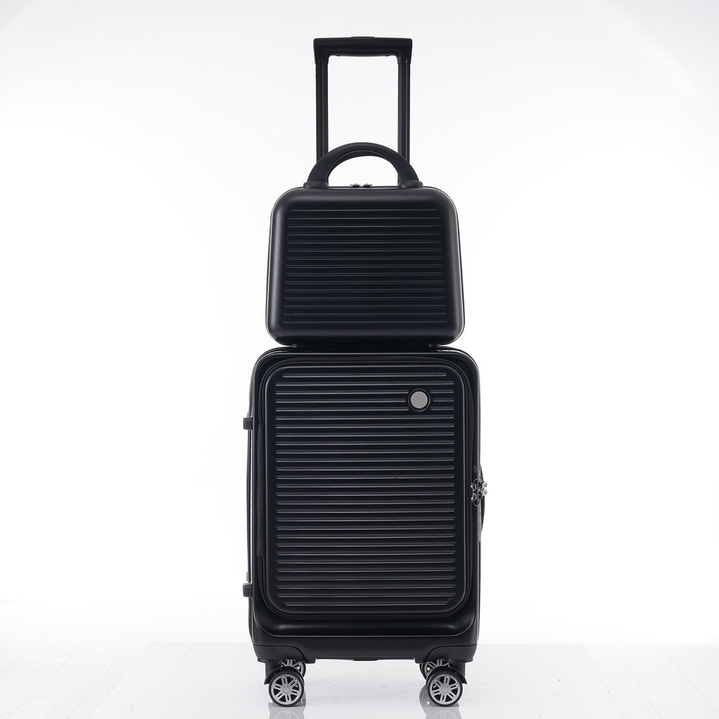 Carry-on Luggage 20 Inch Front Open Luggage Lightweight Suitcase with Front Pocket and USB Port, 1 Portable Carrying Case Black