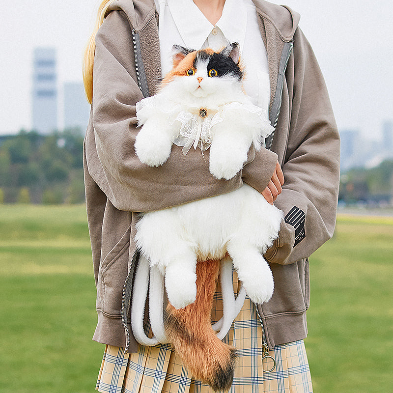 Unique Calico Cat Backpack, Doubles as a Plush Toy and Functional Bag