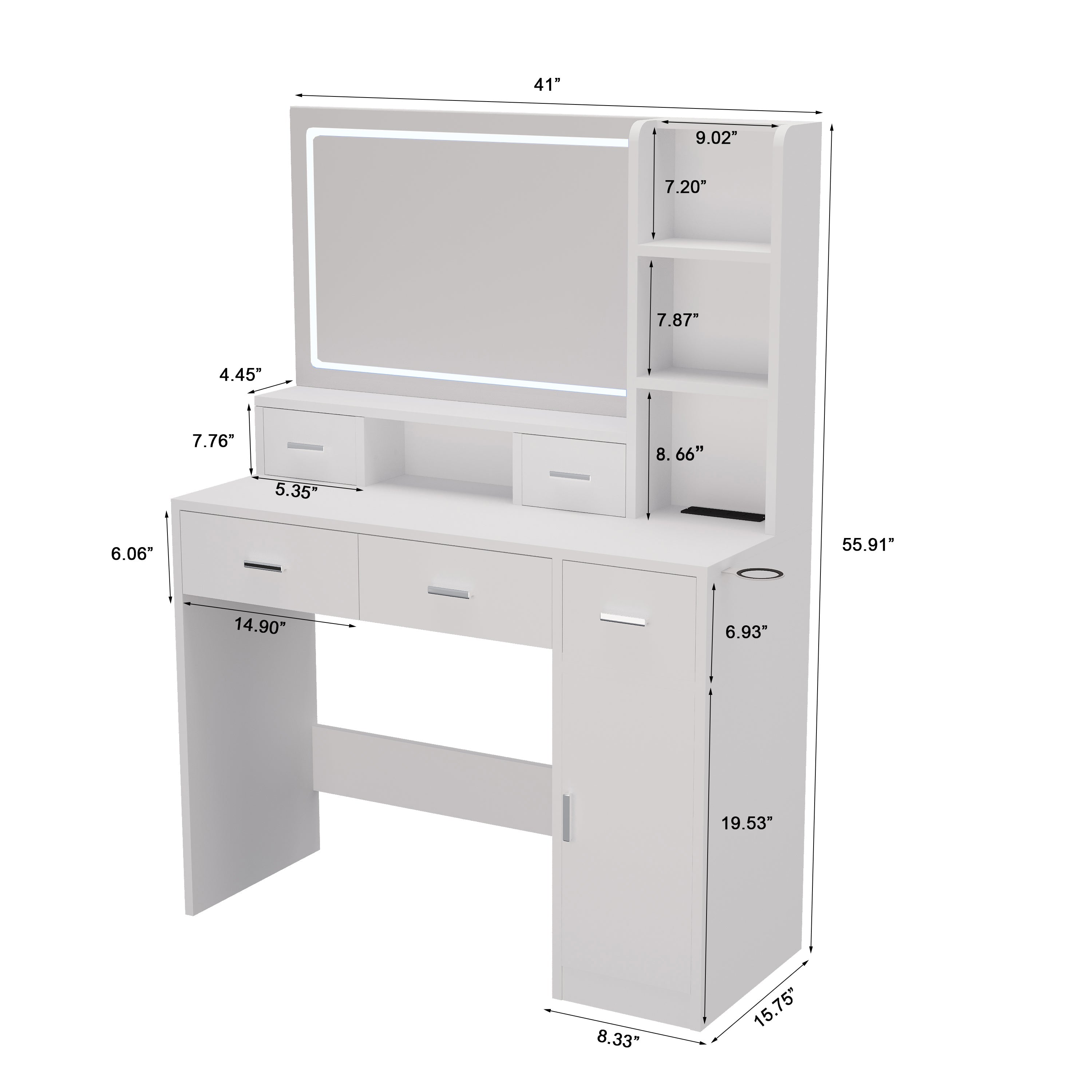 Smart mirror dressing table with drawers and storage cabinets, dressing table with bedroom dressing table, changing room