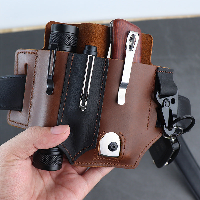 GEBWOLF New Outdoor EDC Tactical Pocket Leather Multi-Function Knife Case Portable EDC Tool Leather Case Bag