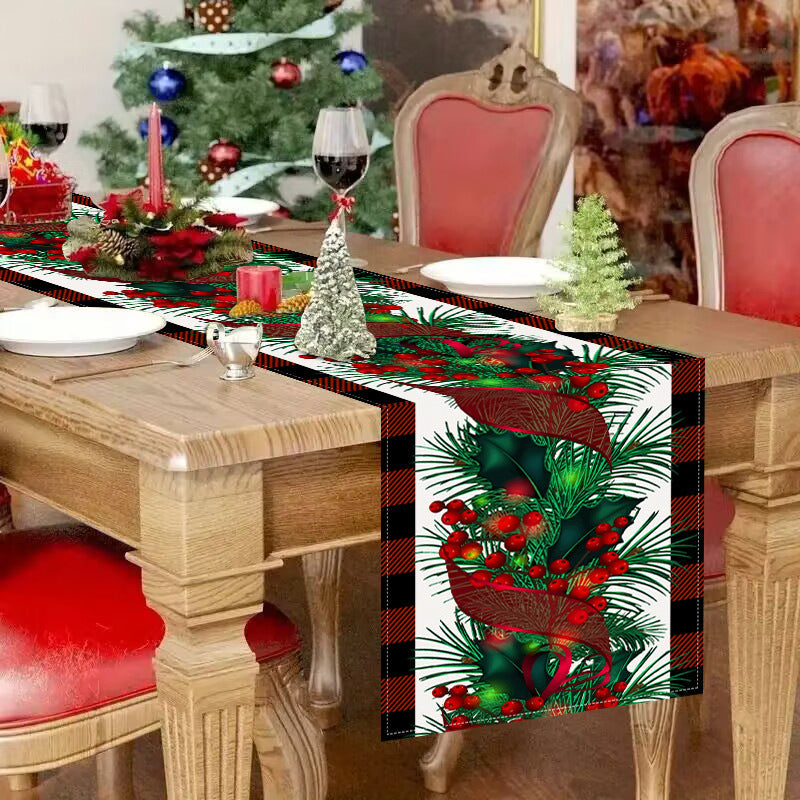 New red and black checkered table flag Christmas red fruit printed tablecloth TV cabinet decoration tablecloth home fabric