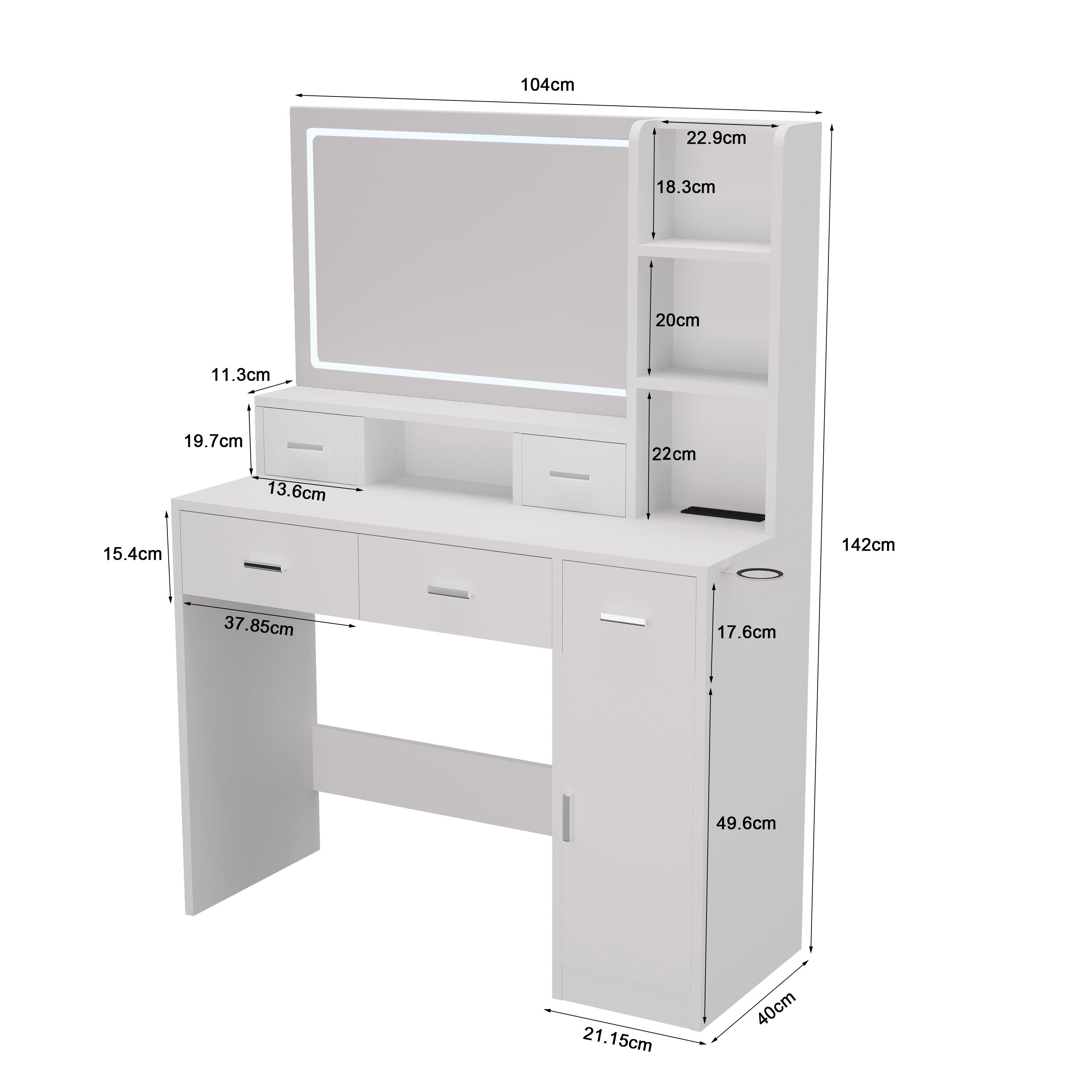 Smart mirror dressing table with drawers and storage cabinets, dressing table with bedroom dressing table, changing room