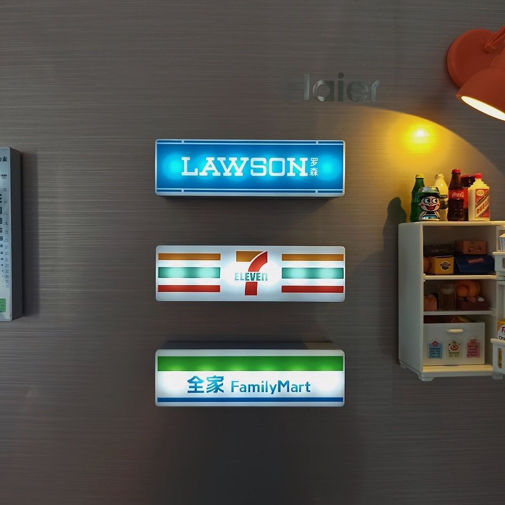 Convenience store refrigerator sticker creative light display board can magnetically attract Rosen 711 family lightbox toy model to emit light