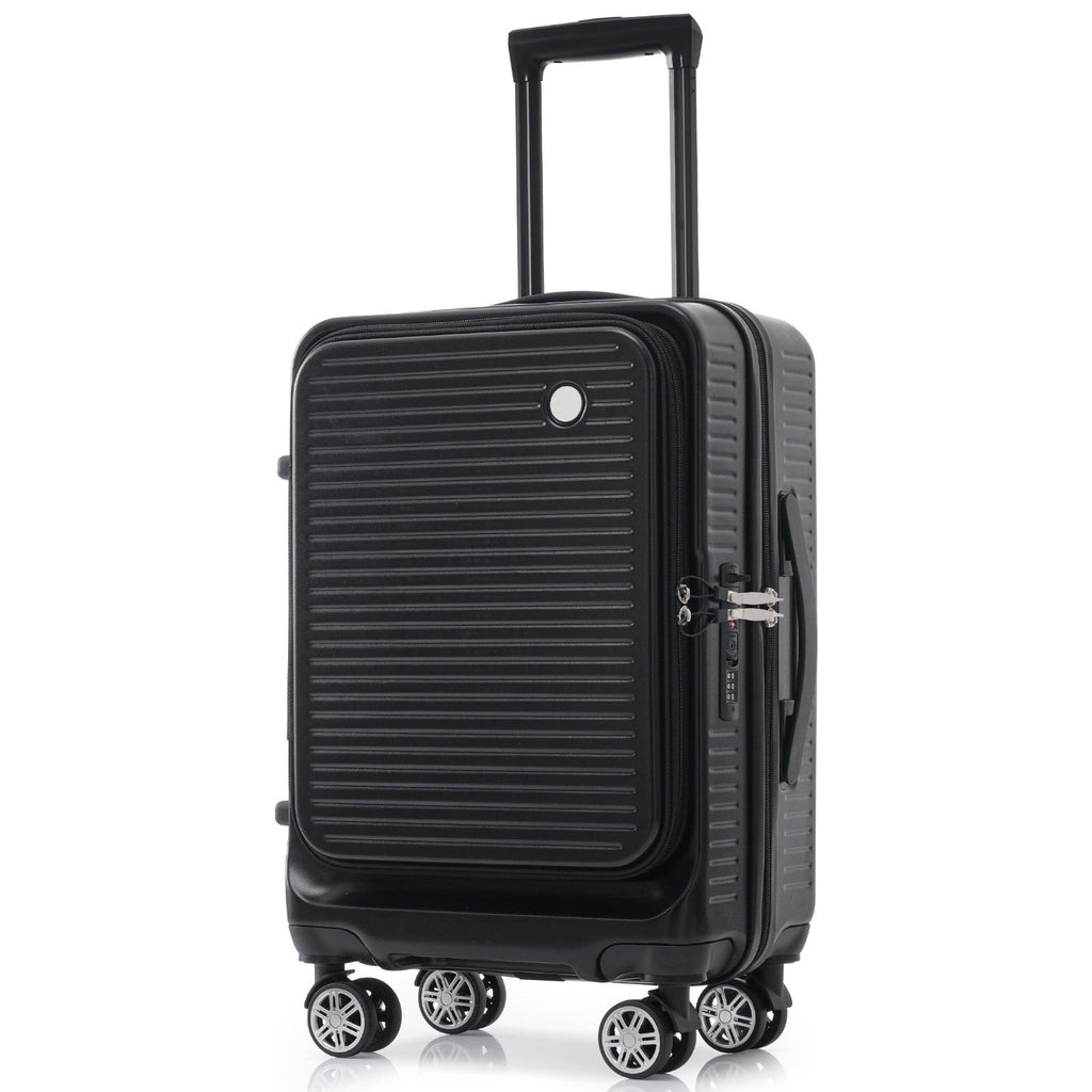 Carry-on Luggage 20 Inch Front Open Luggage Lightweight Suitcase with Front Pocket and USB Port, 1 Portable Carrying Case Black