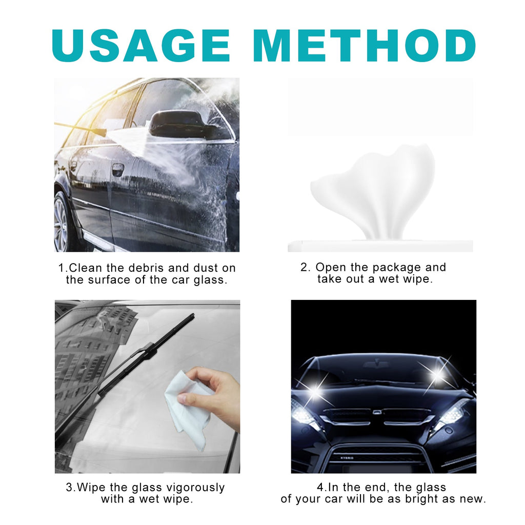 Glass Oil Film Removal Wipes, Car Windshield Anti-Fog Anti-Oil Anti-Rain Cleaning Wipes