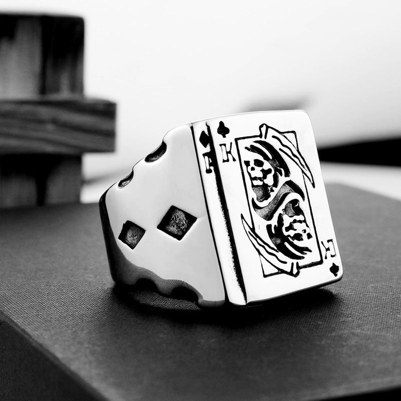 Retro titanium steel ring Death ring Poker card creative ring Unisex ring sickle ring