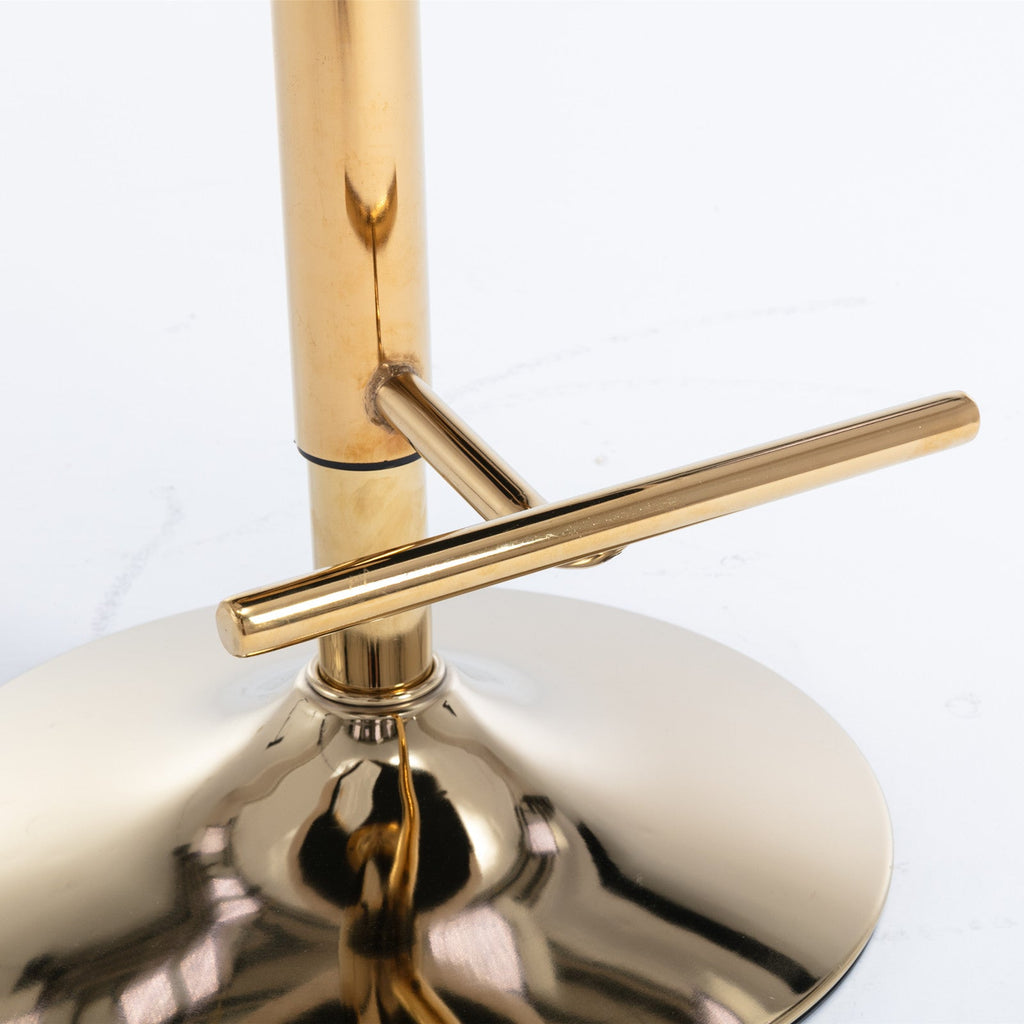 Thick gold rotating velvet bar stool with adjustable seat height of 25-33 inches and backrest (gray, set of 2 pieces)