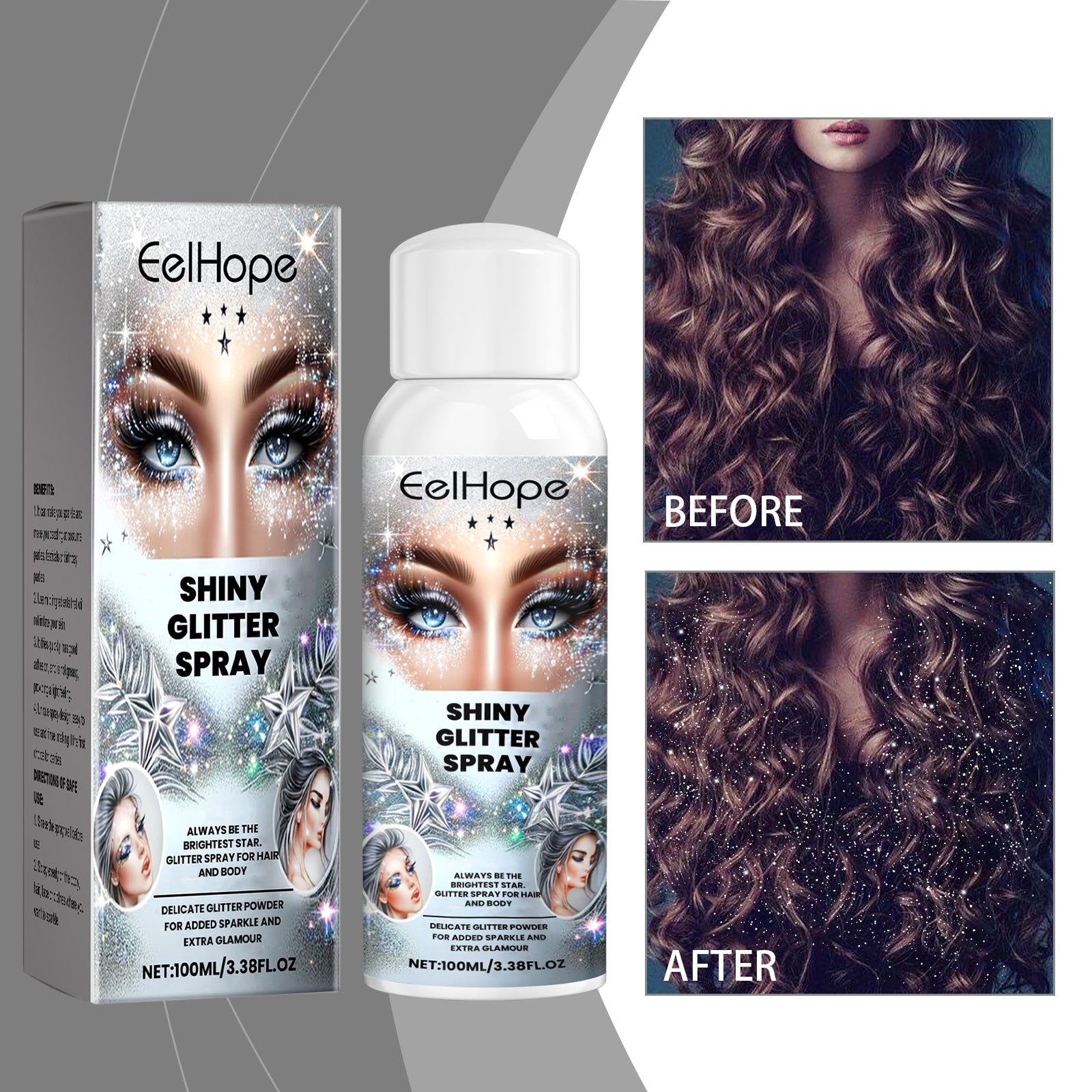 Sparkly Glitter Spray, Hair Body Highlight Shimmer Prom Festival Bash Glitter Spray