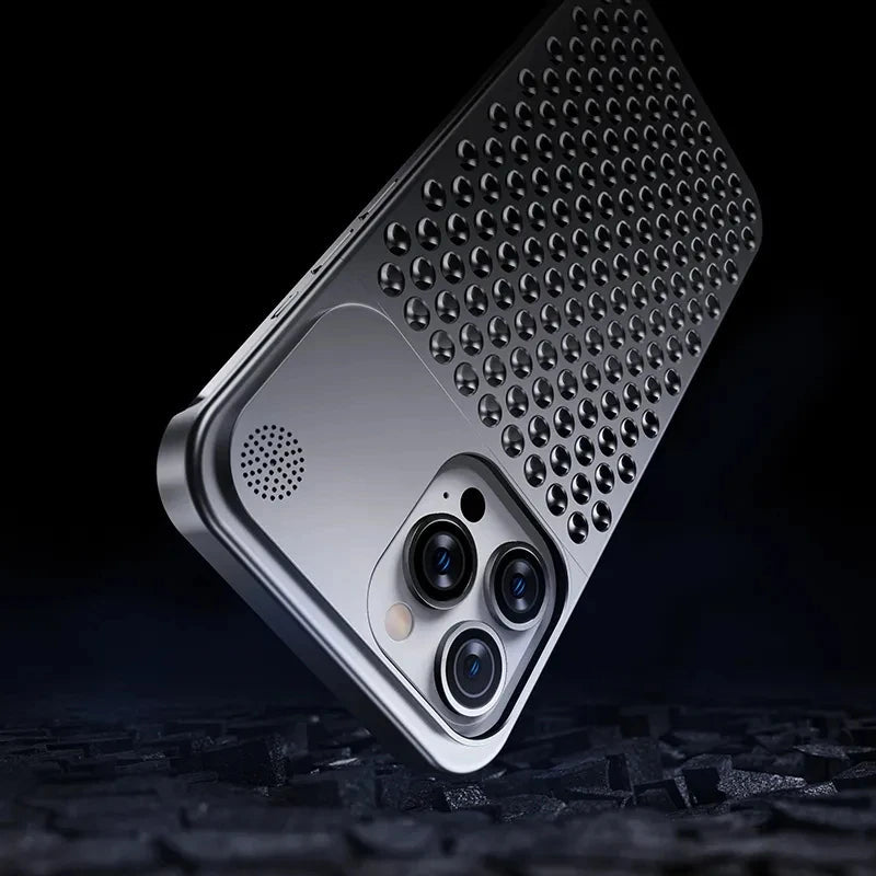 Metalen Warmteafvoer Telefoonhoes Voor Iphone 13 12 14 15 Pro Max Plus Koelende Geur Randloze Holle Aluminium Schokbestendige Hoes